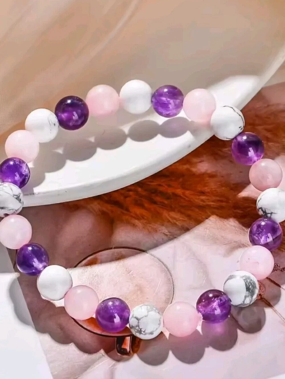 Sleep Crystal Bracelet Amethyst Rose Quartz Howlite Beaded Stretch Bracelet